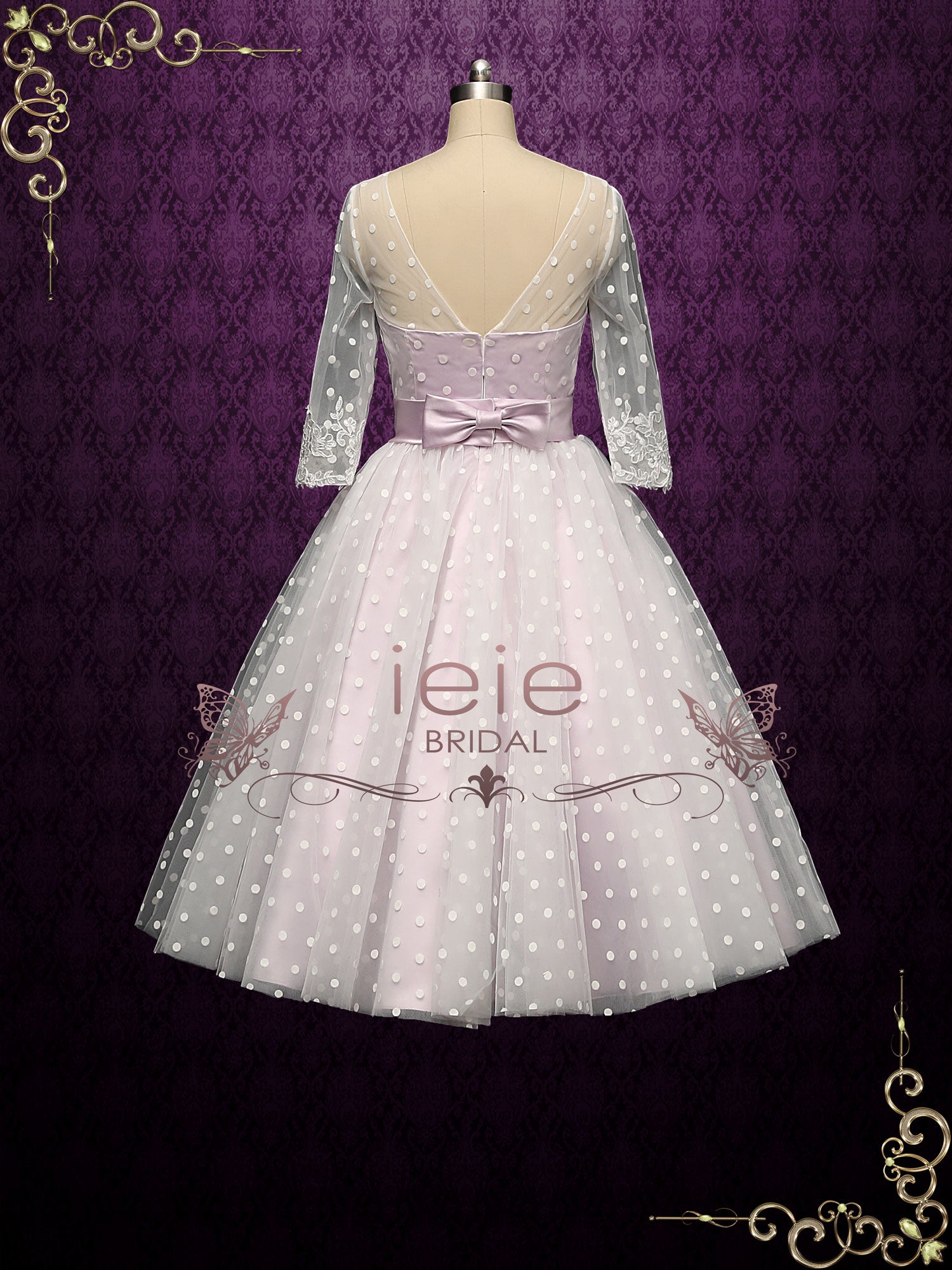 Retro Short Purple Polka Dot Wedding Dress BEVERLY – ieie Bridal