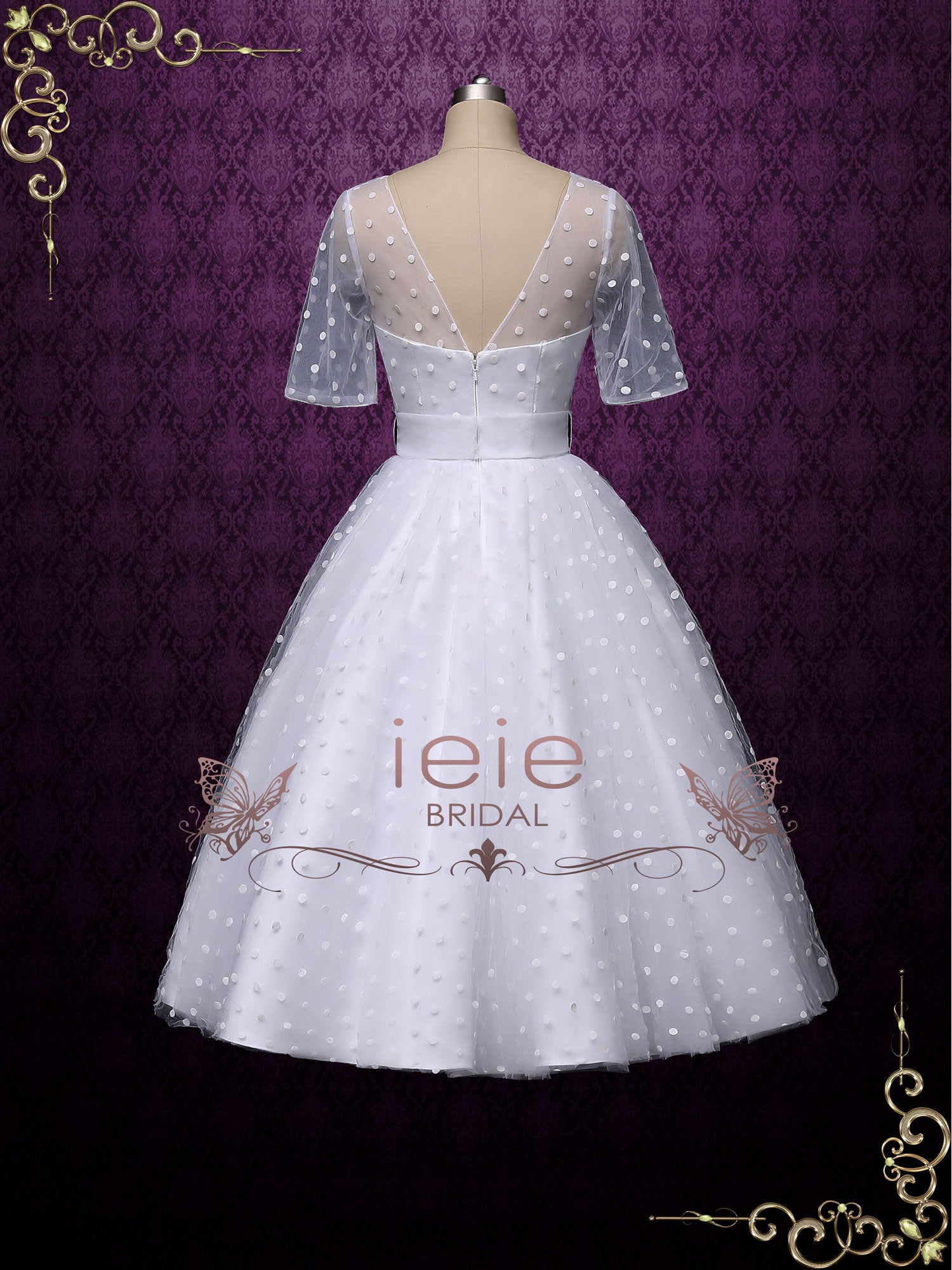Retro Tea Length Wedding Dress with Polka Dot BRIDGET – ieie Bridal