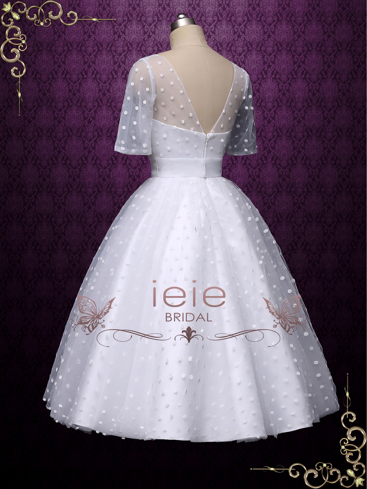 Retro Tea Length Wedding Dress with Polka Dot BRIDGET – ieie Bridal