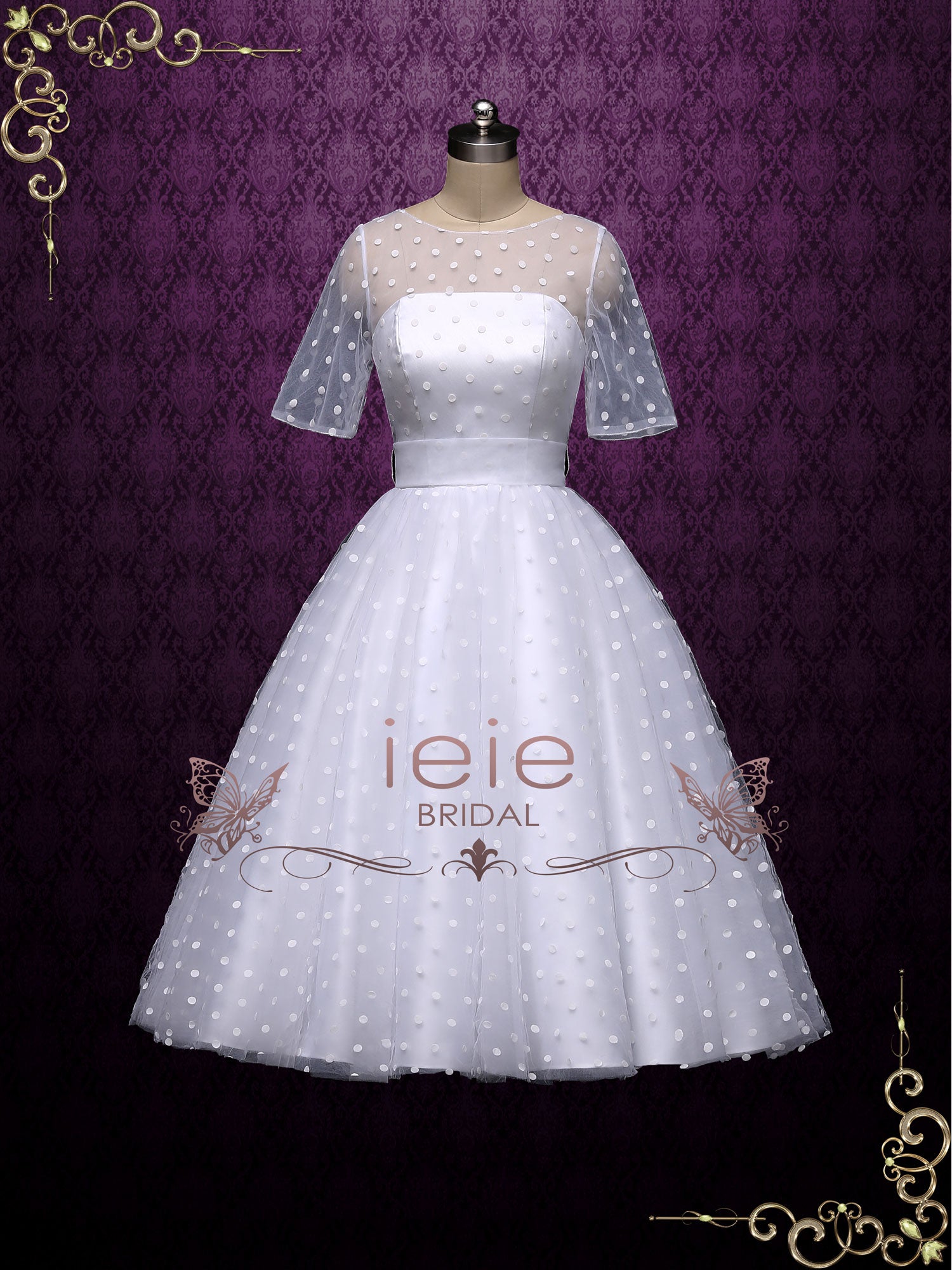 Retro Tea Length Wedding Dress with Polka Dot BRIDGET – ieie