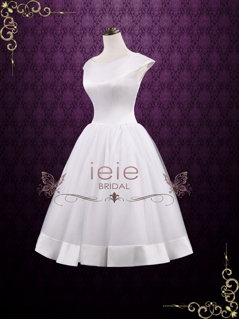 Vintage Retro Tea Length Satin Tulle Wedding Dress AUDREY – ieie