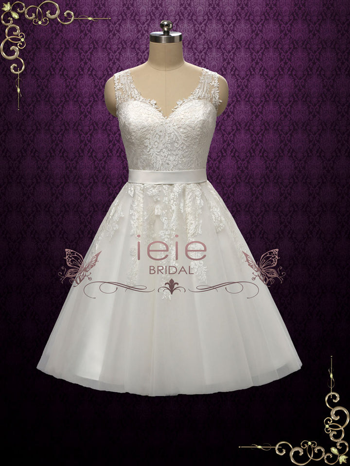 Retro Tea Length Lace Wedding Dress | Clarince – ieie Bridal