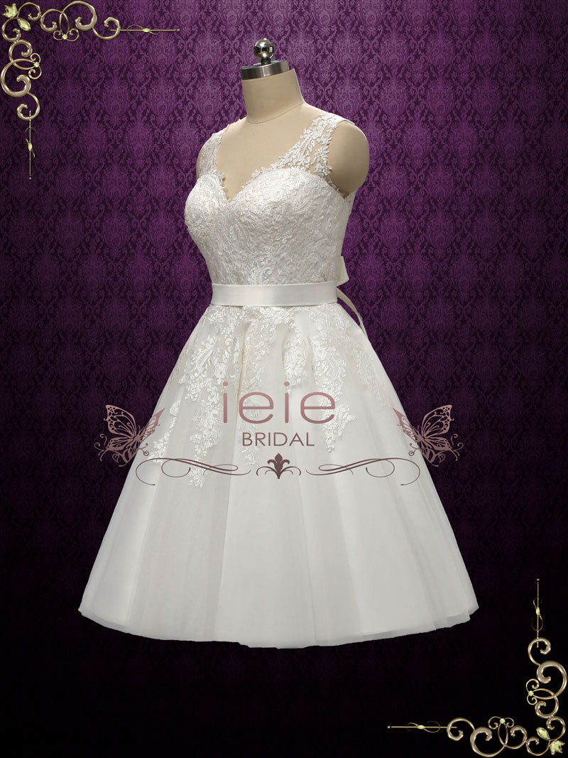 Retro Tea Length Lace Wedding Dress | Clarince – ieie Bridal