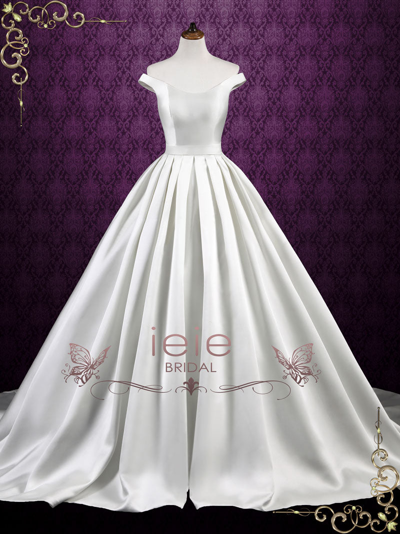 Mikado Satin Ball Gown Wedding Dress with Off Shoulder Straps LUISA – ieie