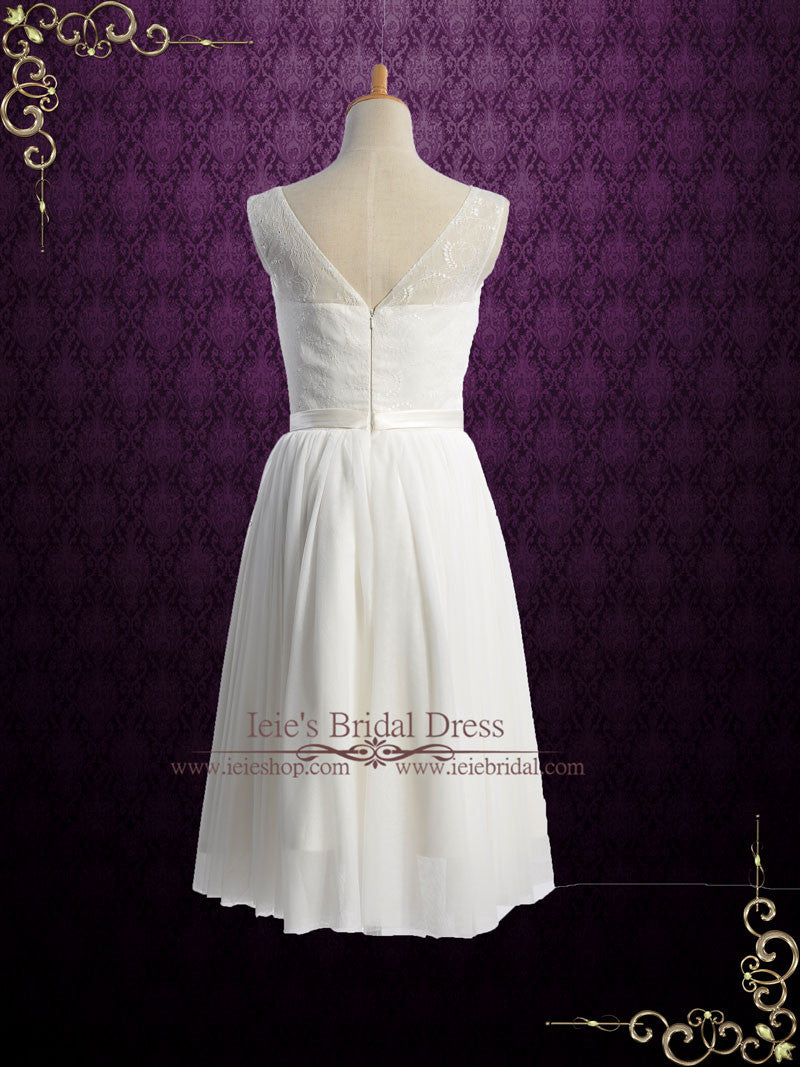Knee Length Vintage Style Lace Wedding Dress LIZ – ieie Bridal