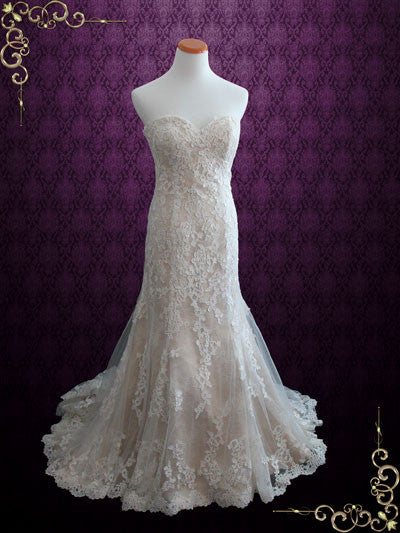 Vintage Style Strapless Lace Wedding Dress with Sweetheart Neckline ...