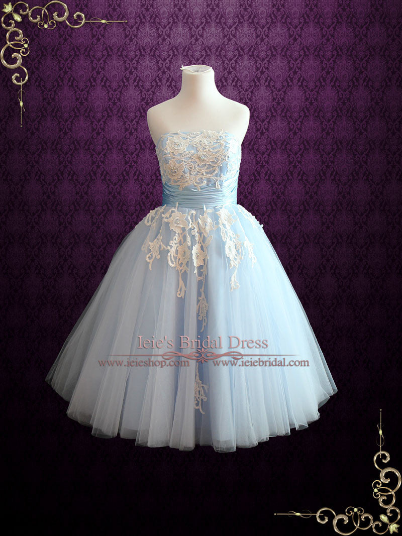 Ice blue tea length hot sale dress