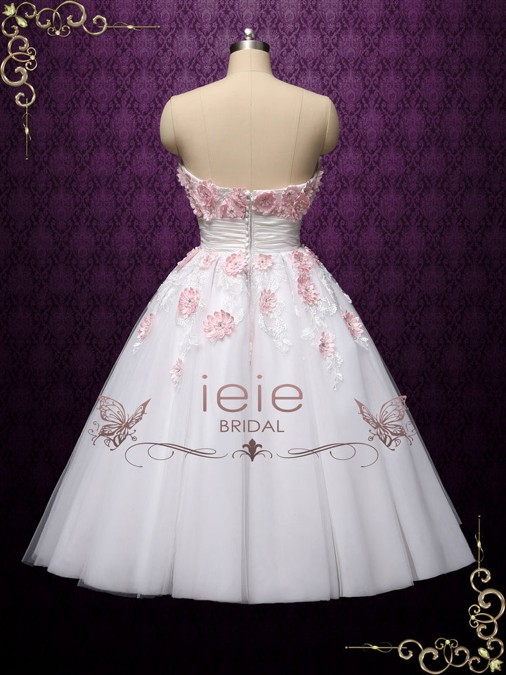 Retro Vintage Style Tea Length Strapless Wedding Dress LYDIA – ieie