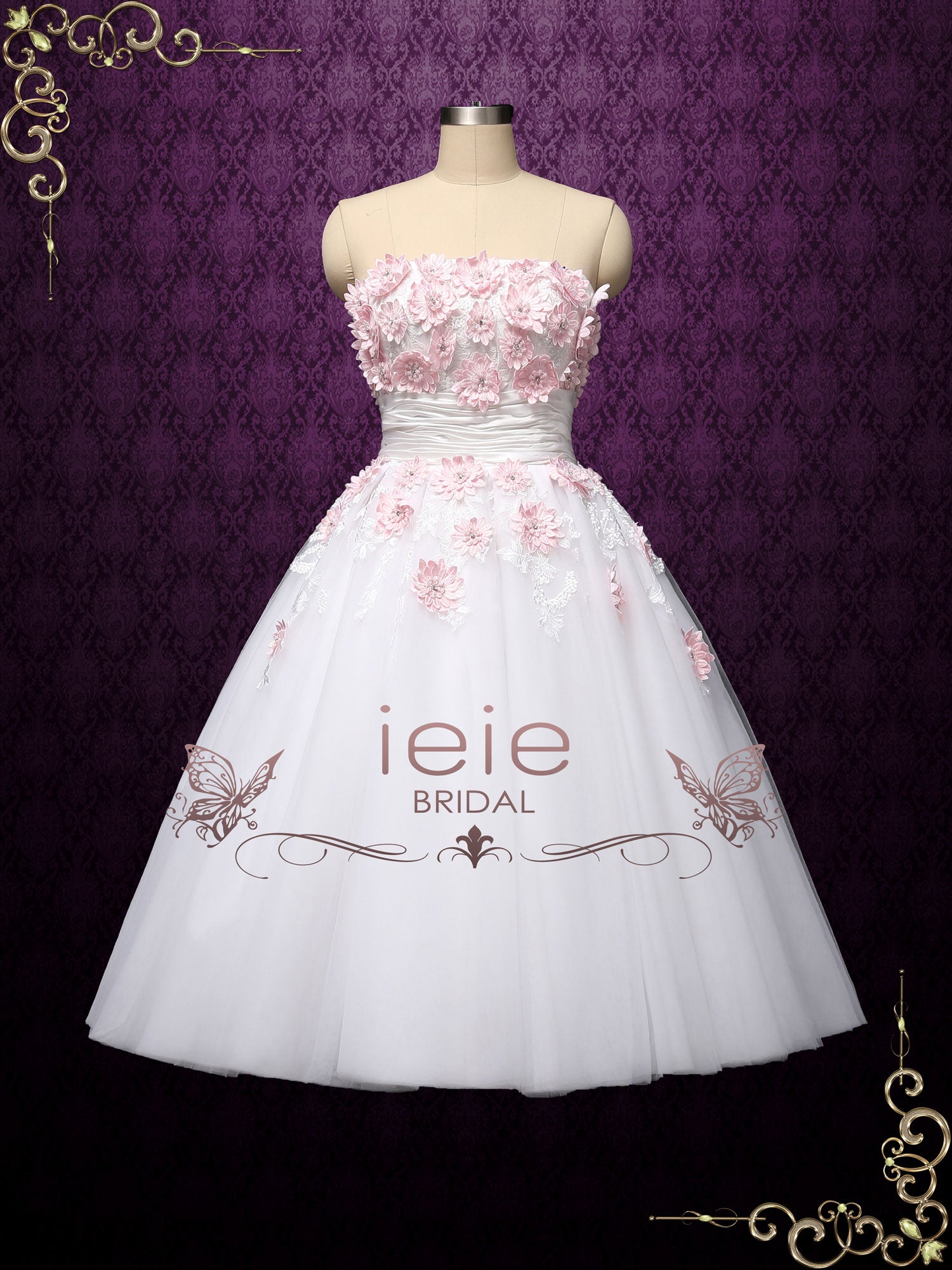 Retro Vintage Style Tea Length Strapless Wedding Dress LYDIA – ieie