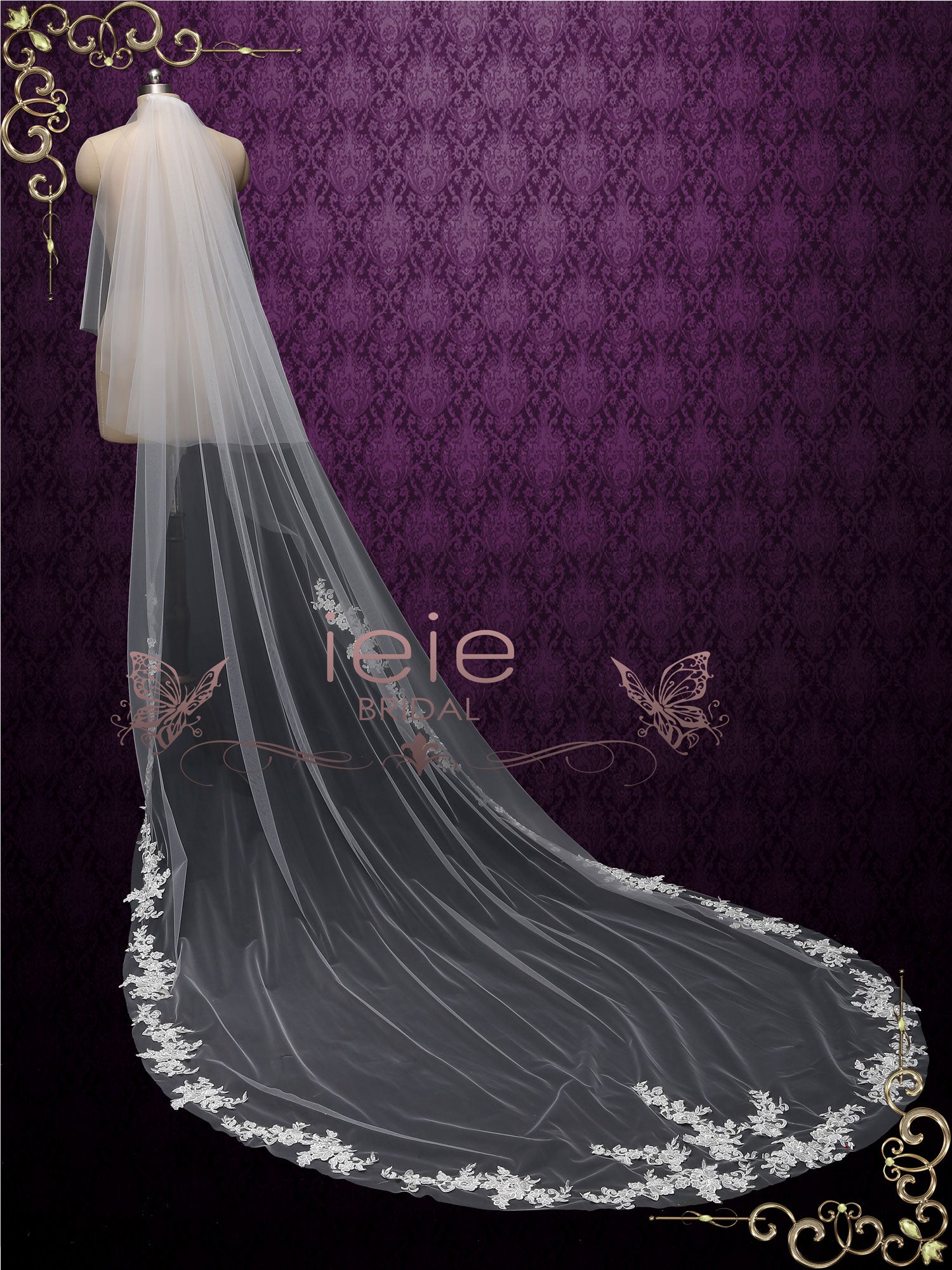 Chapel Length Lace Edge Bridal Wedding Veil With Blusher VG1016 – Ieie