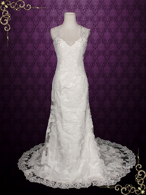 Slim A-line Lace Keyhole Back Wedding Dress made with Exquisite Lace ...