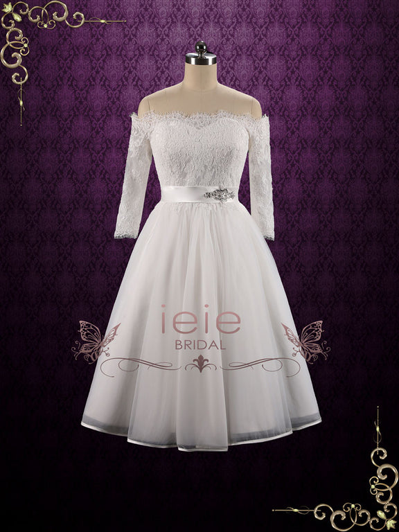 Vintage Style Short Off Shoulder Lace Wedding Dress | Sallie – ieie