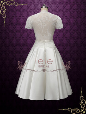 Vintage Style Tea Length Wedding Dress with Short Sleeves | LILY – ieie